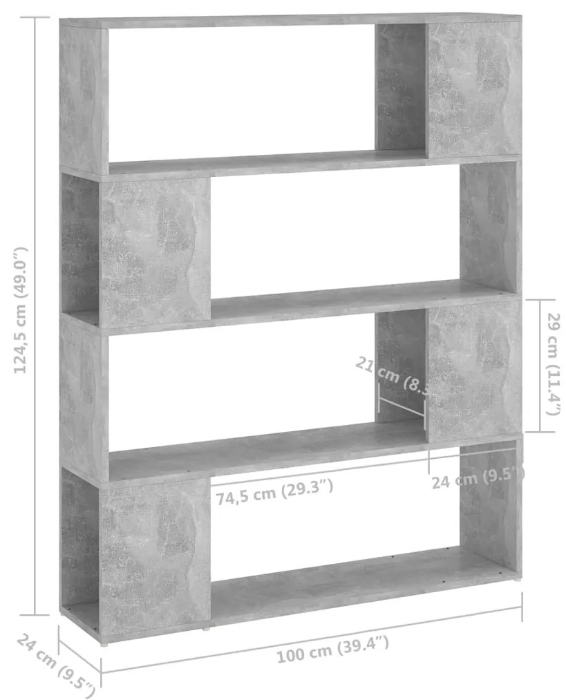 Estante/divisória 100x24x124 cm cinzento cimento