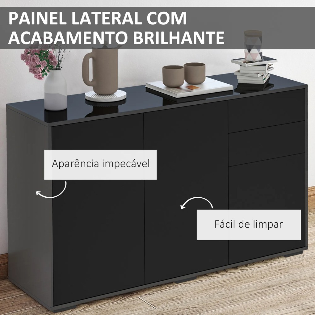 Aparador de Sala de Estar com 3 Portas 2 Gavetas e Prateleira Interior Ajustável Móvel Auxiliar de Armazenamento para Cozinha Dormitório Anti-Rolament