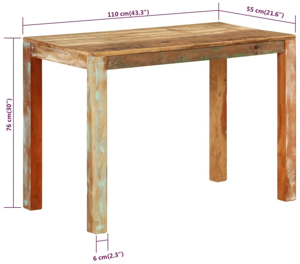 Mesa de jantar 110x55x76 cm madeira recuperada maciça