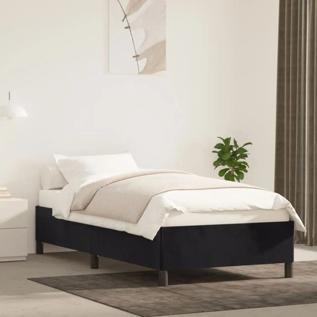 Estrutura de cama sem colchão 100x200 cm veludo preto
