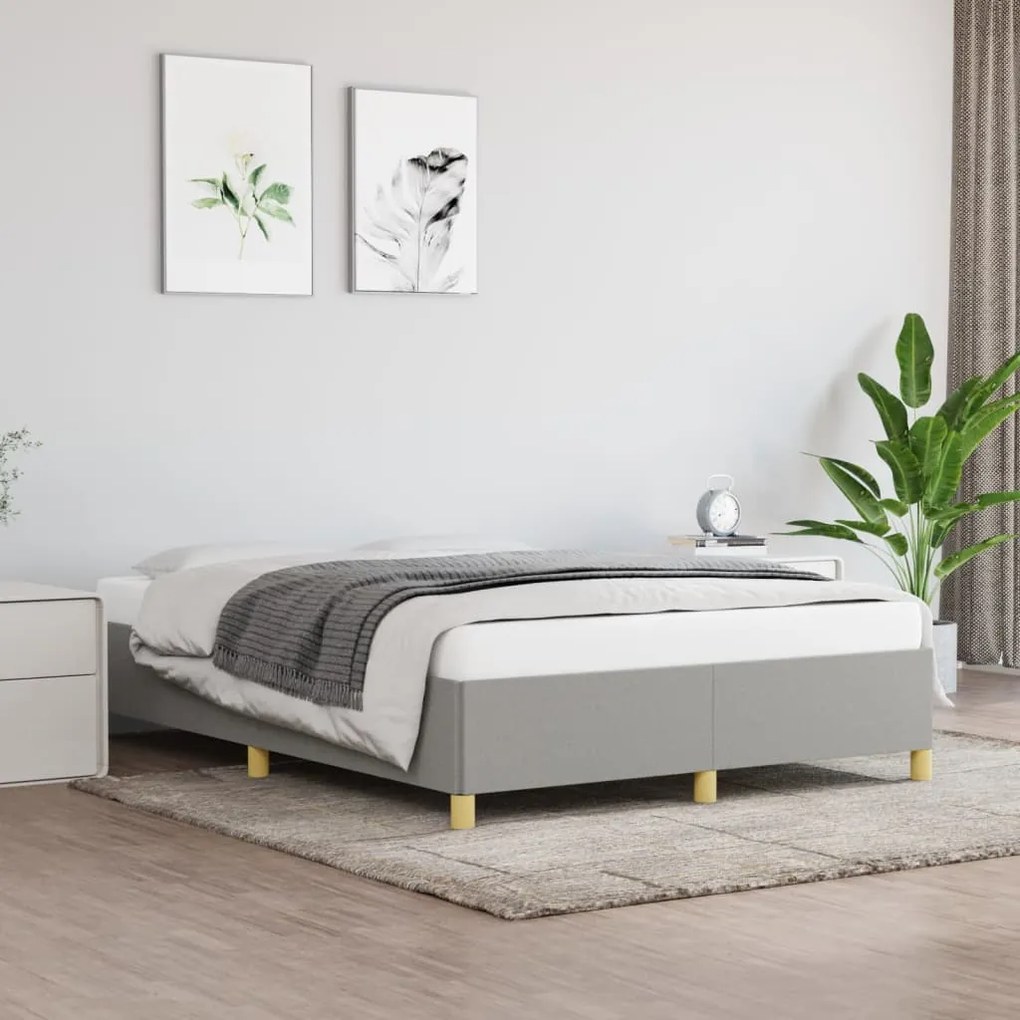 Estrutura de cama sem colchão 140x190 cm tecido cinzento-claro