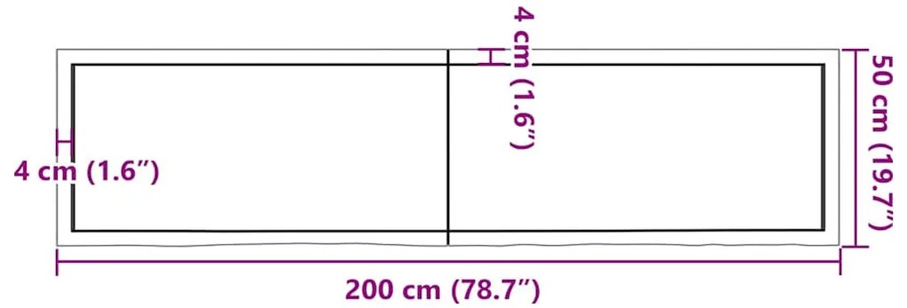 Prateleira de parede 200x50x(2-6)cm carvalho maciço não tratado