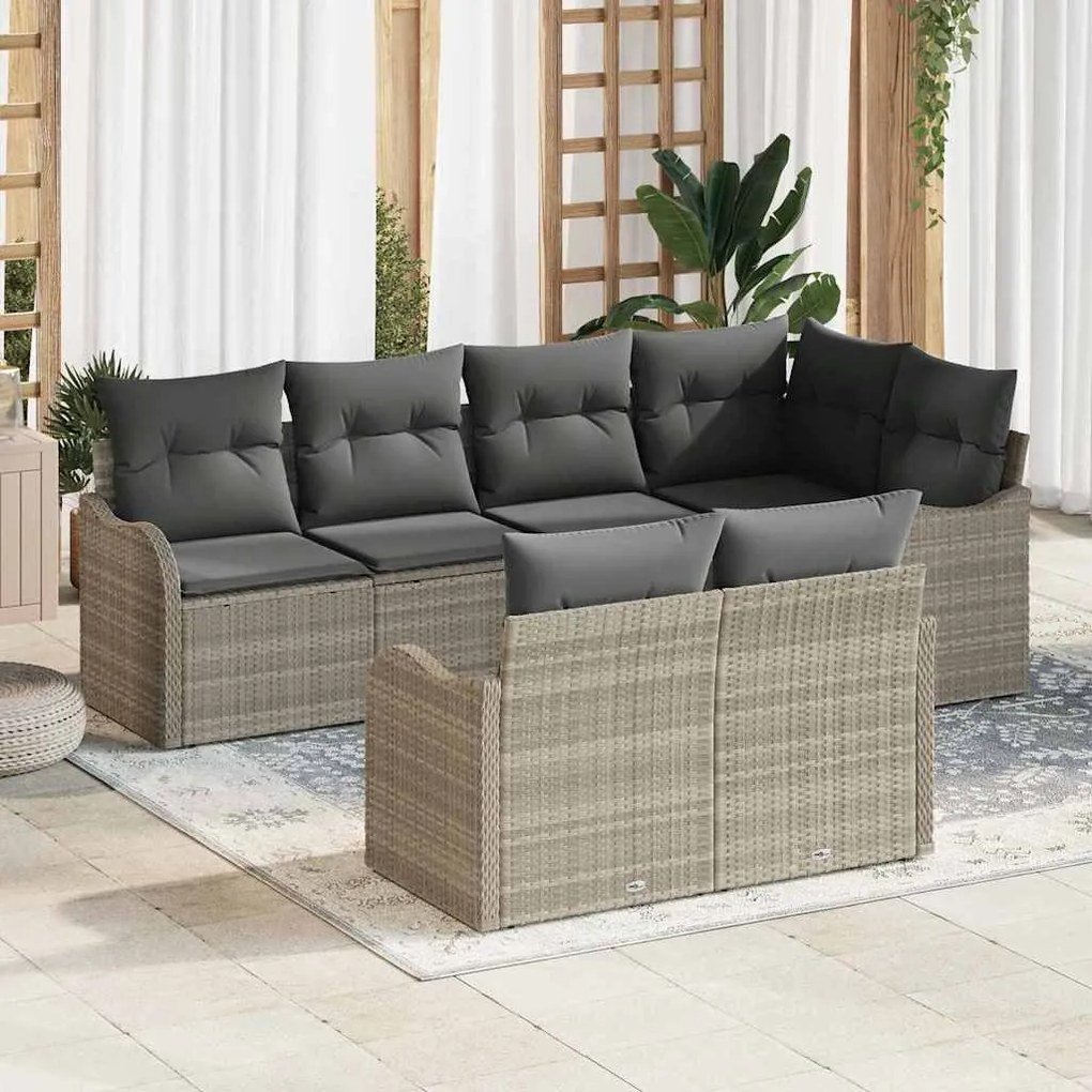 Sofá de Jardim Modular com 7 Peças e Almofadas Cinzas Claras em Rattan
