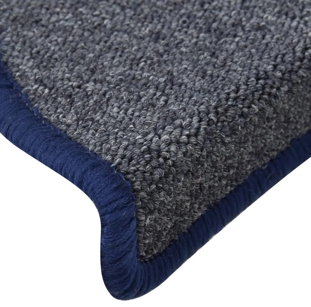 Tapete/carpete para degraus 15 pcs 56x17x3 cm cinza-escuro/azul