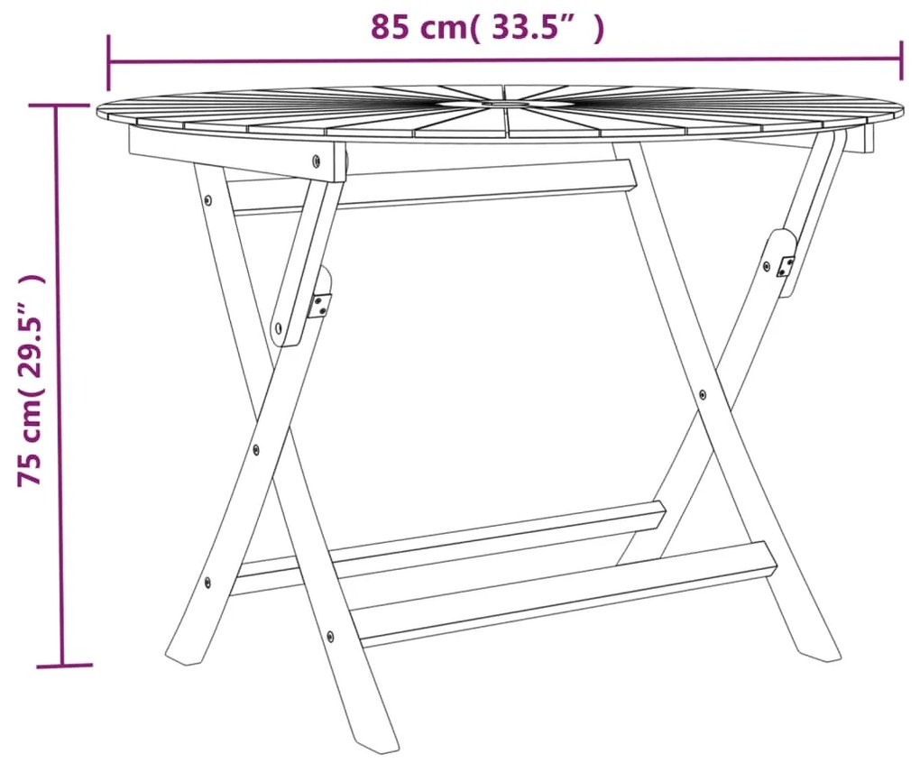 Mesa de jardim dobrável Ø 85x75 cm madeira de teca maciça