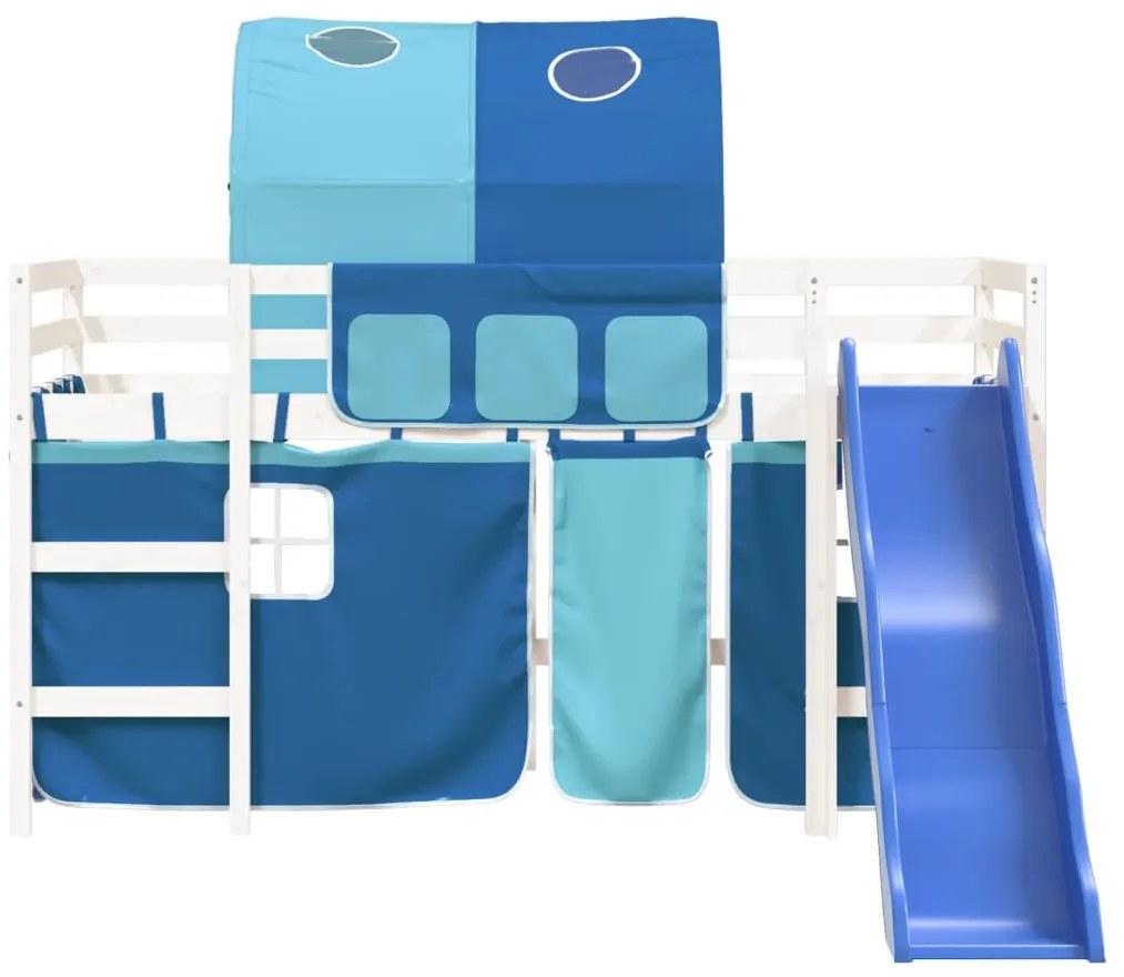 Cama alta para criança com túnel 80x200 cm pinho maciço azul