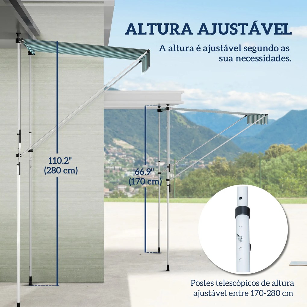 Toldo Manual Retrátil 200x150 cm com Manivela de Alumínio Ângulo Ajust