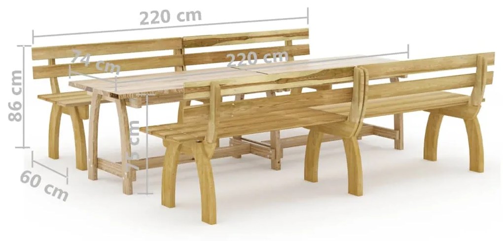 Conjunto de jantar p/ jardim 3 pcs madeira de pinho impregnada