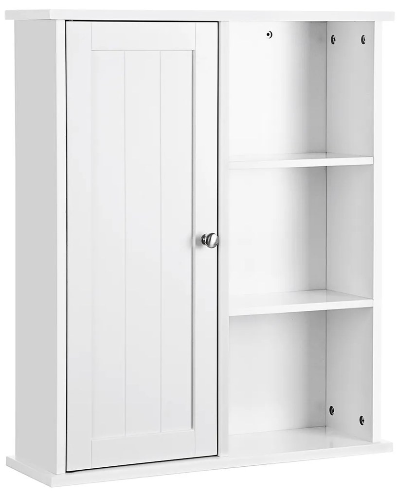VASAGLE Organizador de parede para armário de banheiro, prateleira de canto suspensa, armário de remédios montado na parede, sem espelho, com uma porta, compartimentos ajustáveis, branco, 60 x 18 x 71 cm BBC20WT