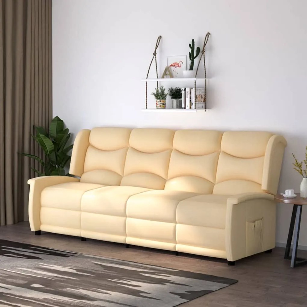 vidaXL Sofá reclinável 4 lugares tecido microfibra cor creme