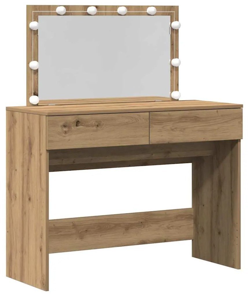 Mesa de Maquiagem com LED Carvalho Artesanal 100x40x120 cm
