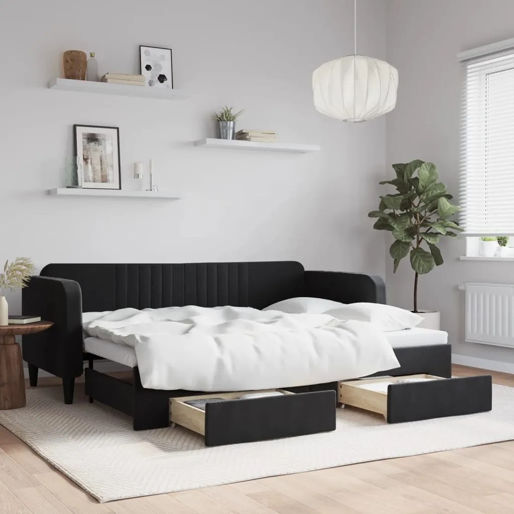 vidaXL Sofá-cama com gavetão e gavetas 80x200 cm veludo preto