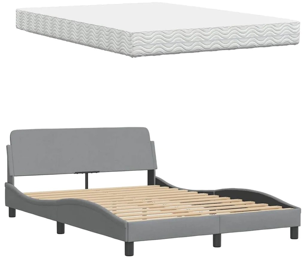 Cama com colchão 140x200 cm tecido cinzento-claro