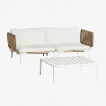 Conjunto De Jardim Com Sofá Modular De 2 Peças, 2 Módulos De Canto E Mesa De Centro Em Aço Roubly Beige De Amêndoa - Sklum