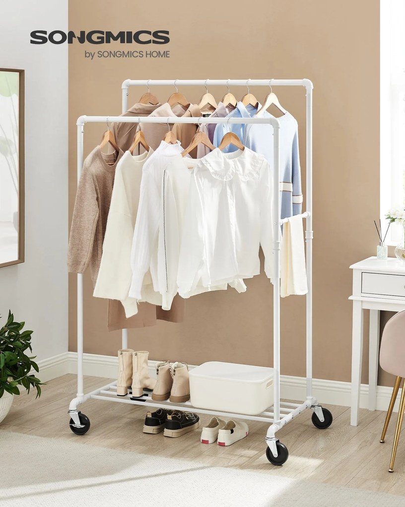 Cabide Guarda Roupa com 2 varões 100 x 59 x 162 cm Branco