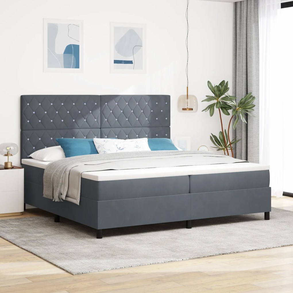 Cama Box Spring vidaXL com Colchão Cinza Escuro 200x200 cm Veludo