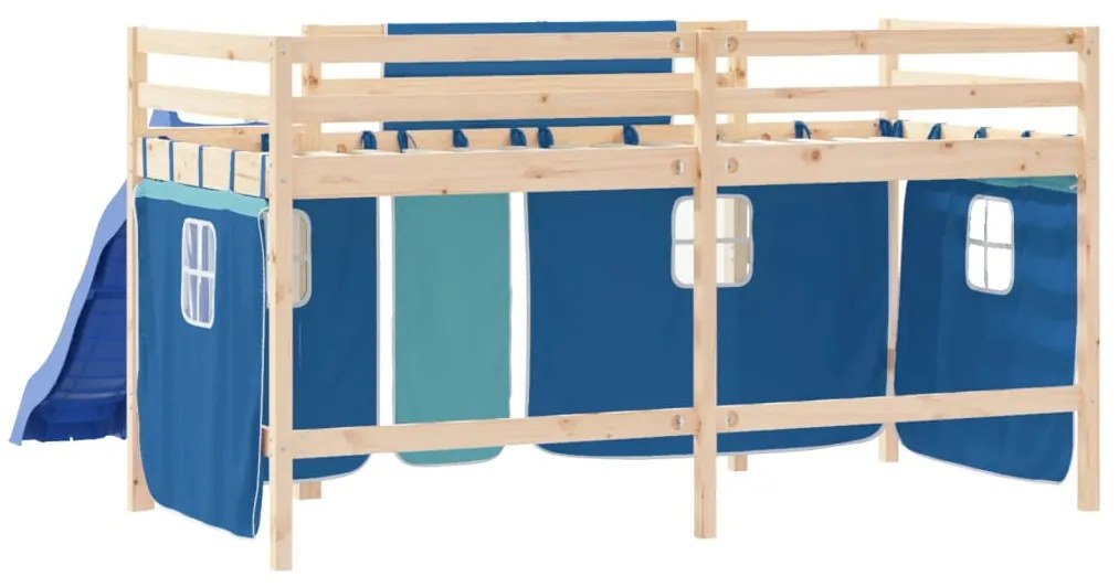 Cama alta p/ criança c/ cortinas 80x200 cm pinho maciço azul