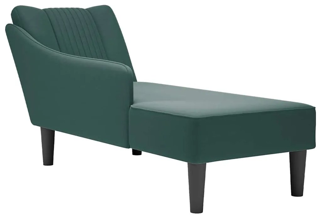 Chaise-longue com apoio de braço direito veludo verde escuro