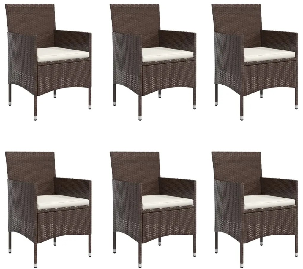 7 pcs conj. de jantar para jardim com almofadões castanho/preto