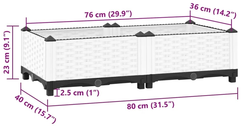 Canteiro elevado 80x40x23 cm polipropileno