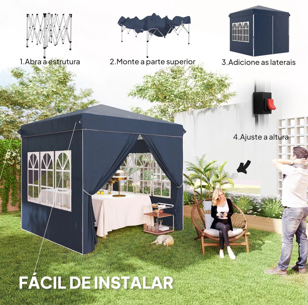 Tenda Dobrável Pop-Up Tenda 248x248x270 cm com 4 Paredes Laterais Anti