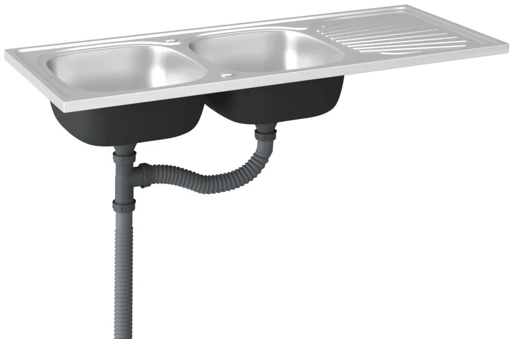 Lava-louça cozinha + cuba dupla 1200x500x155 mm inox prateado
