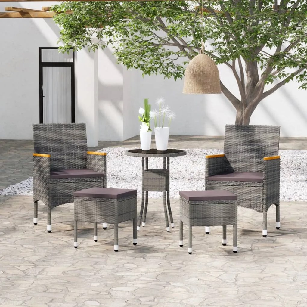 vidaXL 5 pcs conjunto lounge para jardim vime PE cinzento
