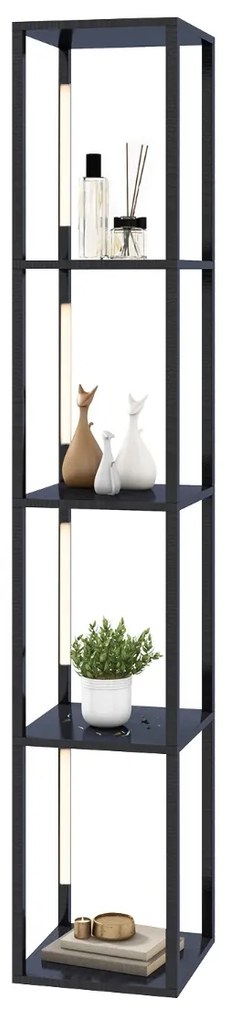 Candeeiro de pé moderno com Estantes para lâmpadas LED de 3 níveis reguláveis e Postes LED rotativos para o quarto 29 x 29 x 163 cm Preto