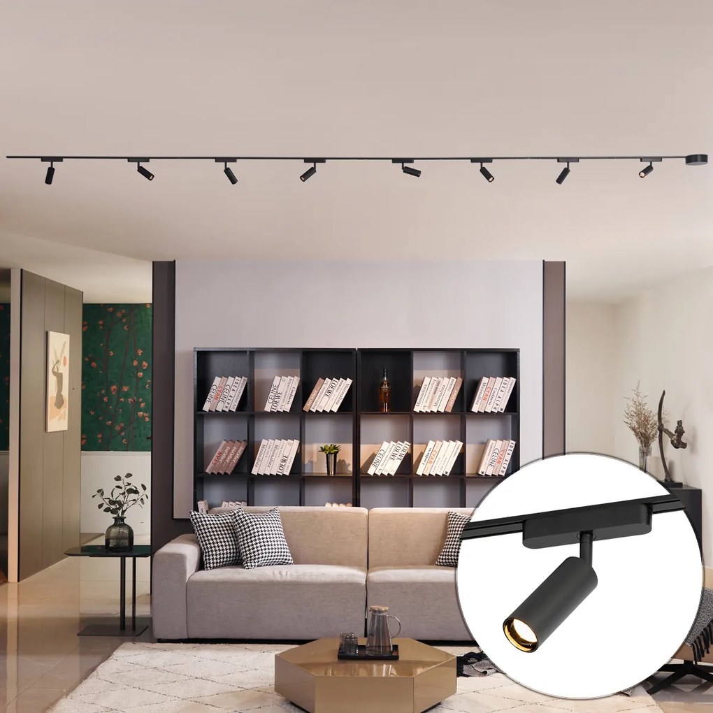Sistema de iluminação de trilho moderno com 8 focos pretos monofásicos - Magnetic Samson