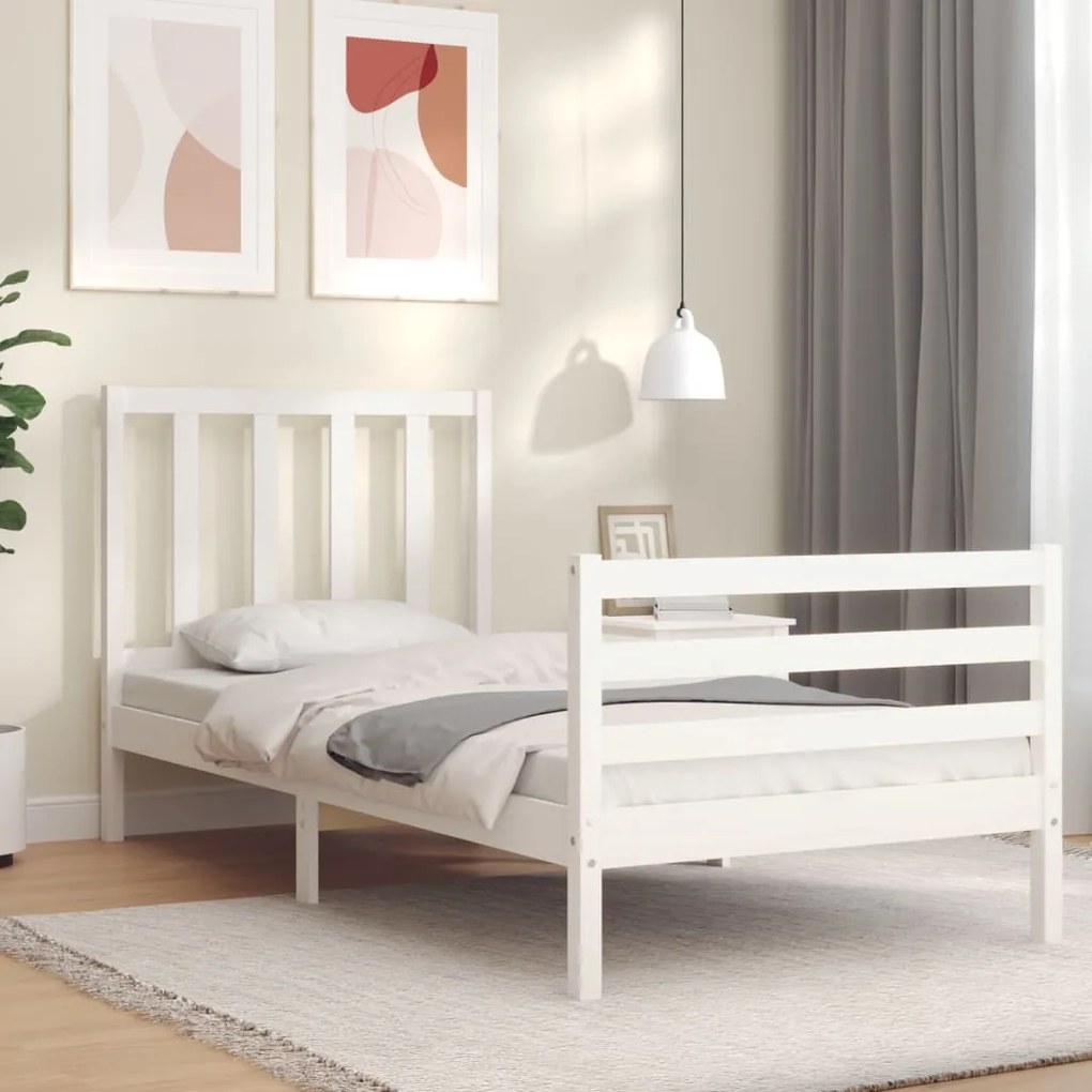 Estrutura de cama com cabeceira 100x200cm madeira maciça branco