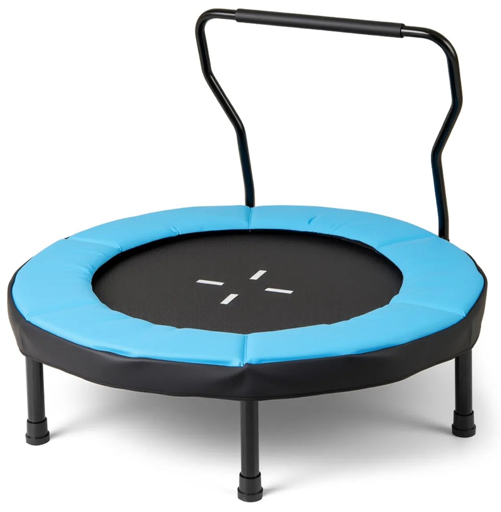Trampolim infantil 102 cm ou de fitness para interior/exterior com barra em espuma e colchão de segurança para crianças Azul