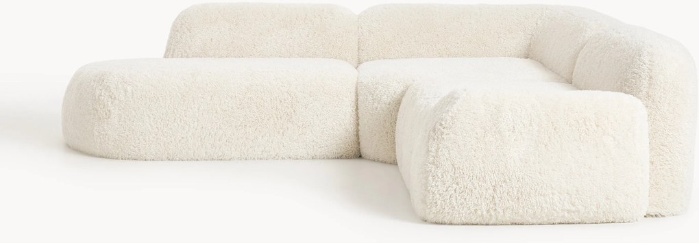 Sofá de canto modular em teddy com chaise longue Wolke (4 lugares)