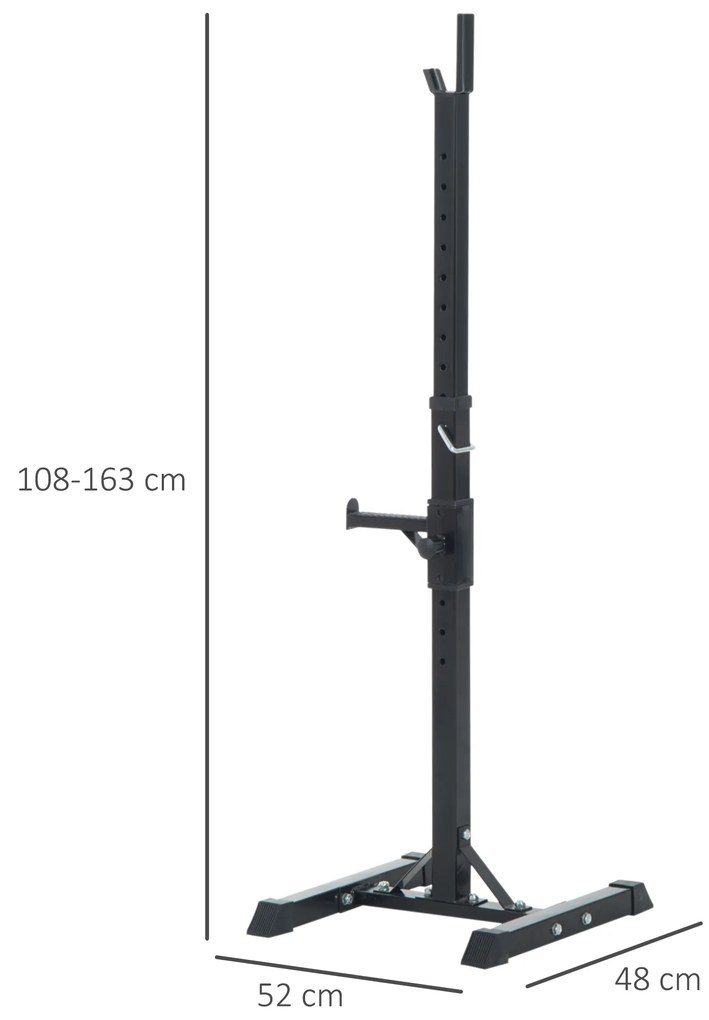 HOMCOM Suporte de Barra de Pesos Prateleira Ajustável de 12 Camadas Barra Levantamento de Pesos Academia Máx. 150 kg Aço 52x48x108-163 cm Preto