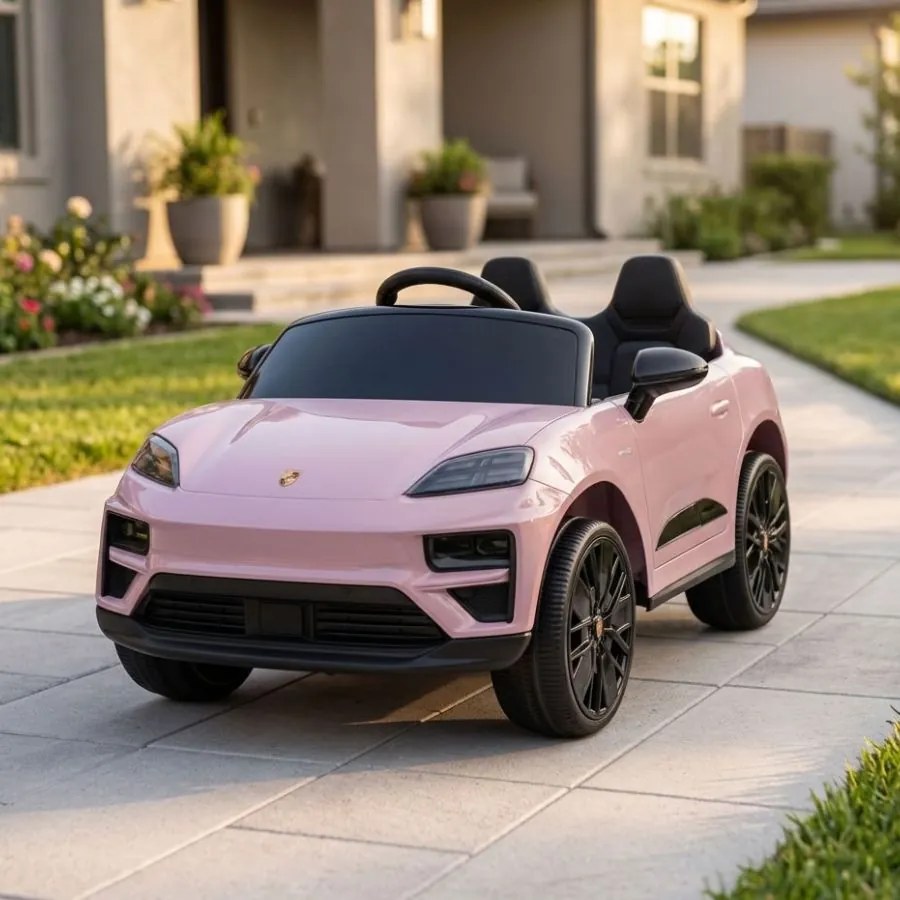 Carro elétrico para Crianças 2 a 6 anos 12V 4x4 Porsche Macan, Rodas de espuma EVA, Controle remoto Rosa