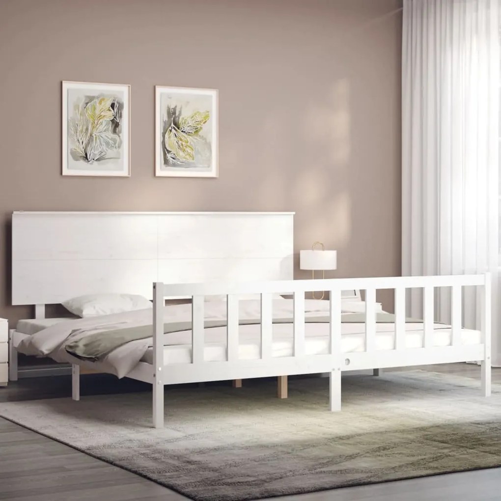 Cama sem colchão 200x200 cm madeira de pinho maciça branco