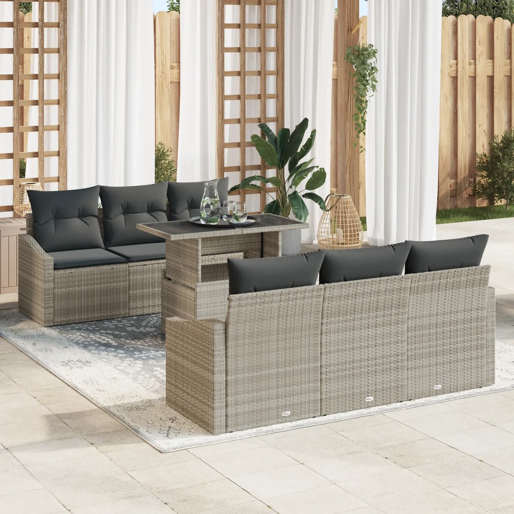 Conjunto de Sofá de Jardim com 7 Peças e Almofadas Cinza Claro de Ratt