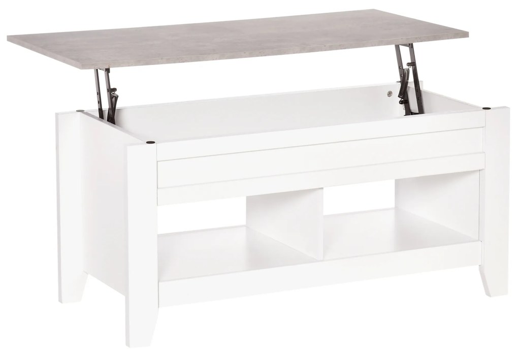 HOMCOM Mesa de Centro com Bancada Elevável Mesa de Centro com 2 Compartimentos Abertos Bancada de Imitação a Mármore Mesa Retangular para Sala de Estar 105x50x49cm Branco