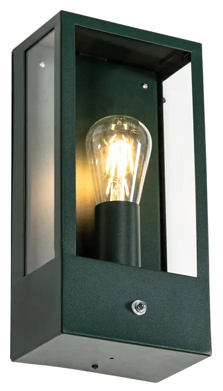 Candeeiro de parede exterior verde escuro com sensor crepuscular IP44 - Rotterdam
