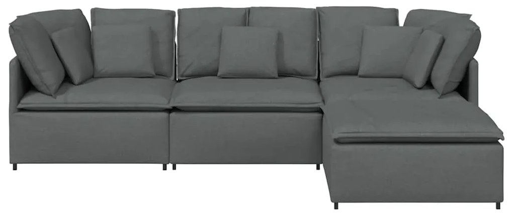 Sofá modular com pufes e almofadas tecido cinzento-escuro