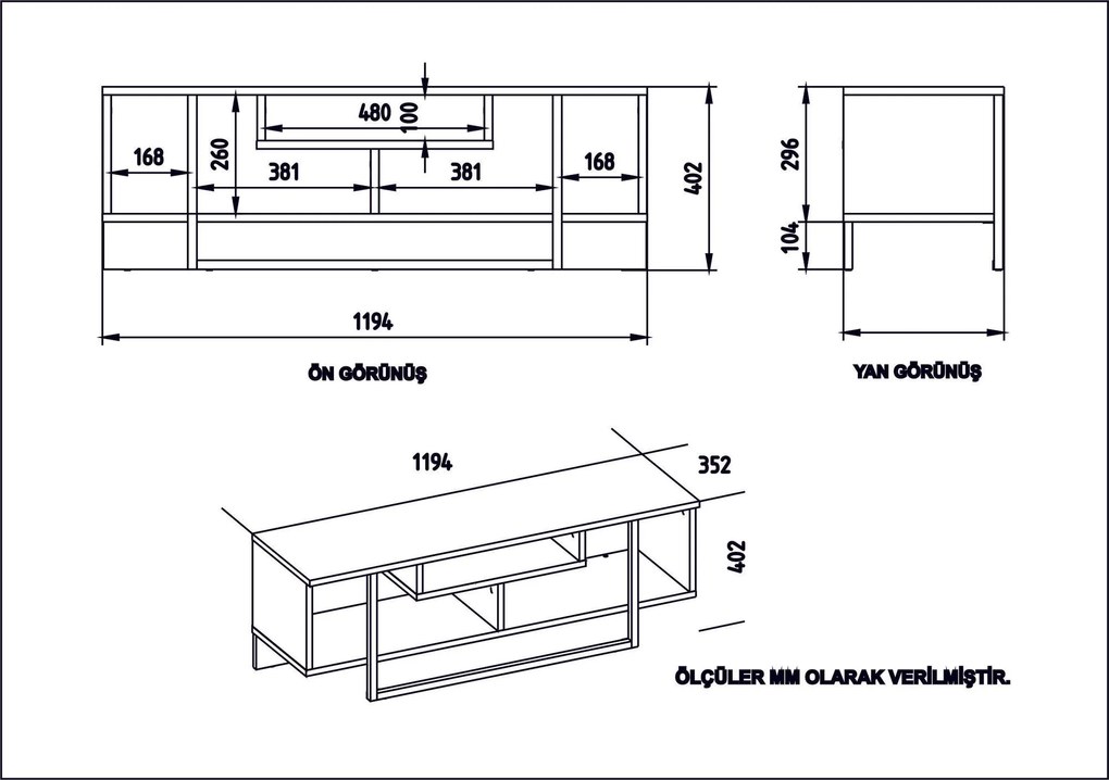 Móvel para TV Asal – Branco/Preto/Carvalho – 119,4 x 40,2 x 35,2 cm