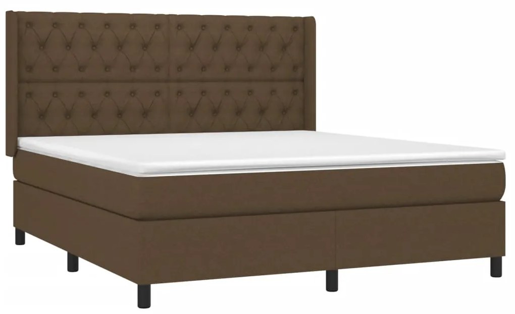 Cama box spring c/ colchão/LED 160x200cm tecido castanho-escuro