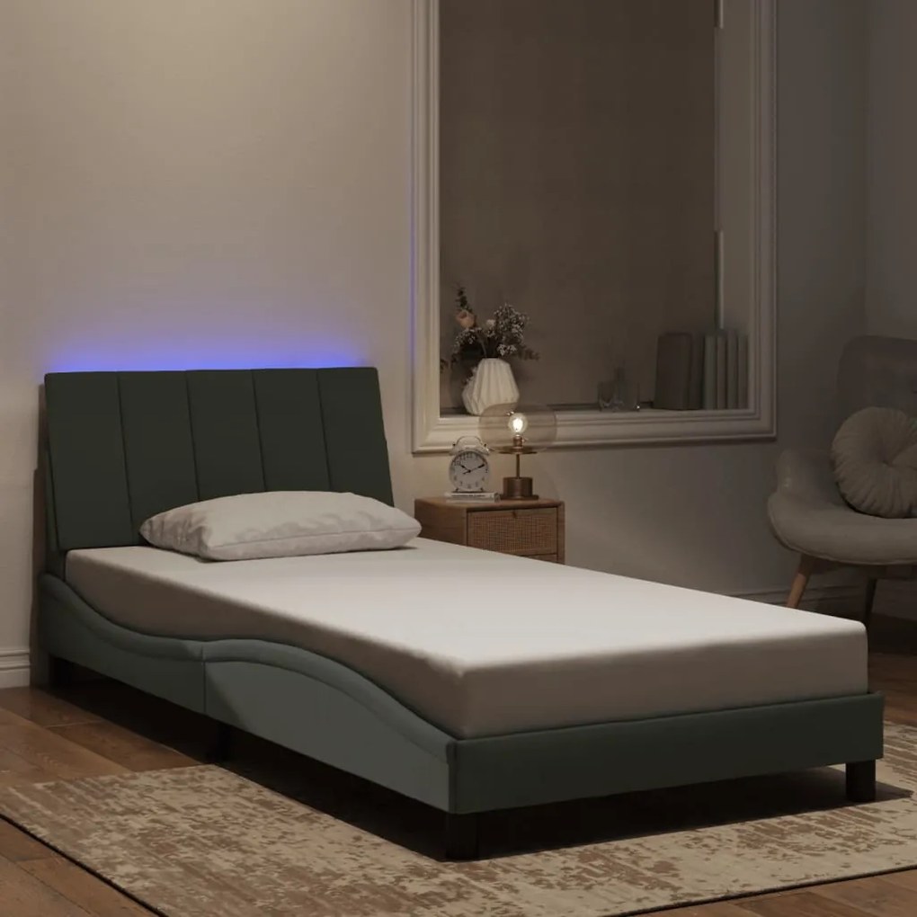 Estrutura de cama c/ luzes LED 100x200 cm veludo cinzento-claro