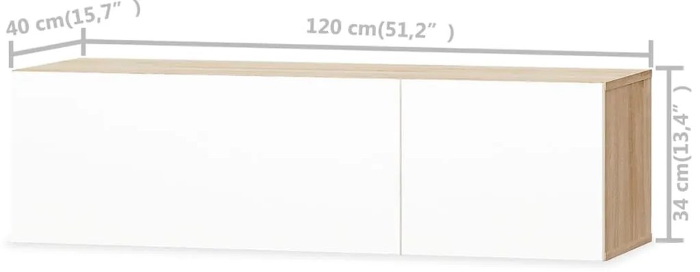 Móvel TV em aglomerado 120x40x34 cm branco brilhante/carvalho