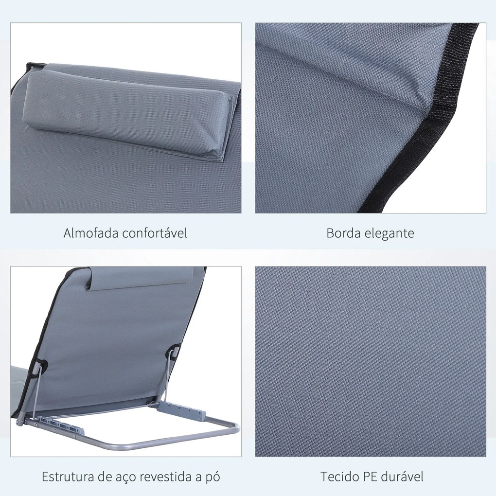 Conjunto de 2 esteiras de praia com encosto reclinável em 5 níveis, bo