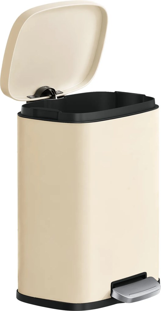 Caixote do lixo de 12 L, caixote com pedal 38,4 x 28,6 x 25,2 cm, com caixote interior e fecho suave, bege