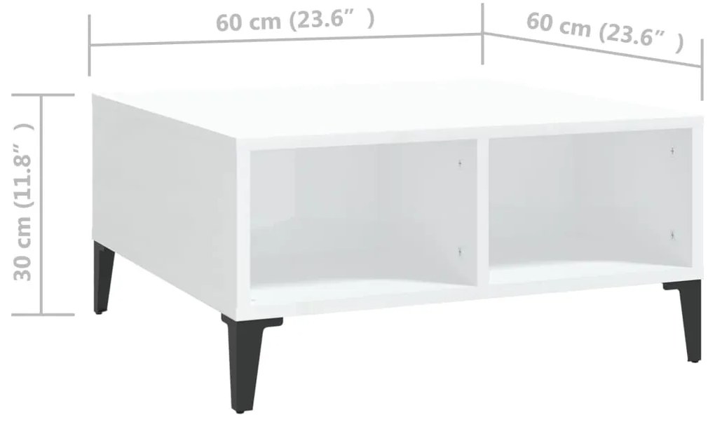 Mesa de centro 60x60x30 cm contraplacado branco brilhante