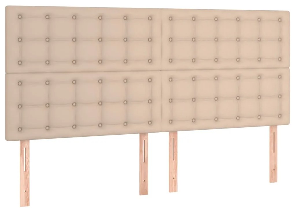 Cama box spring c/colchão/LED 180x200cm couro artif. cappuccino