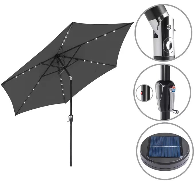 Guarda-sol solar LED Miami alumínio Ø270 cm proteção UV 80+ Antracite