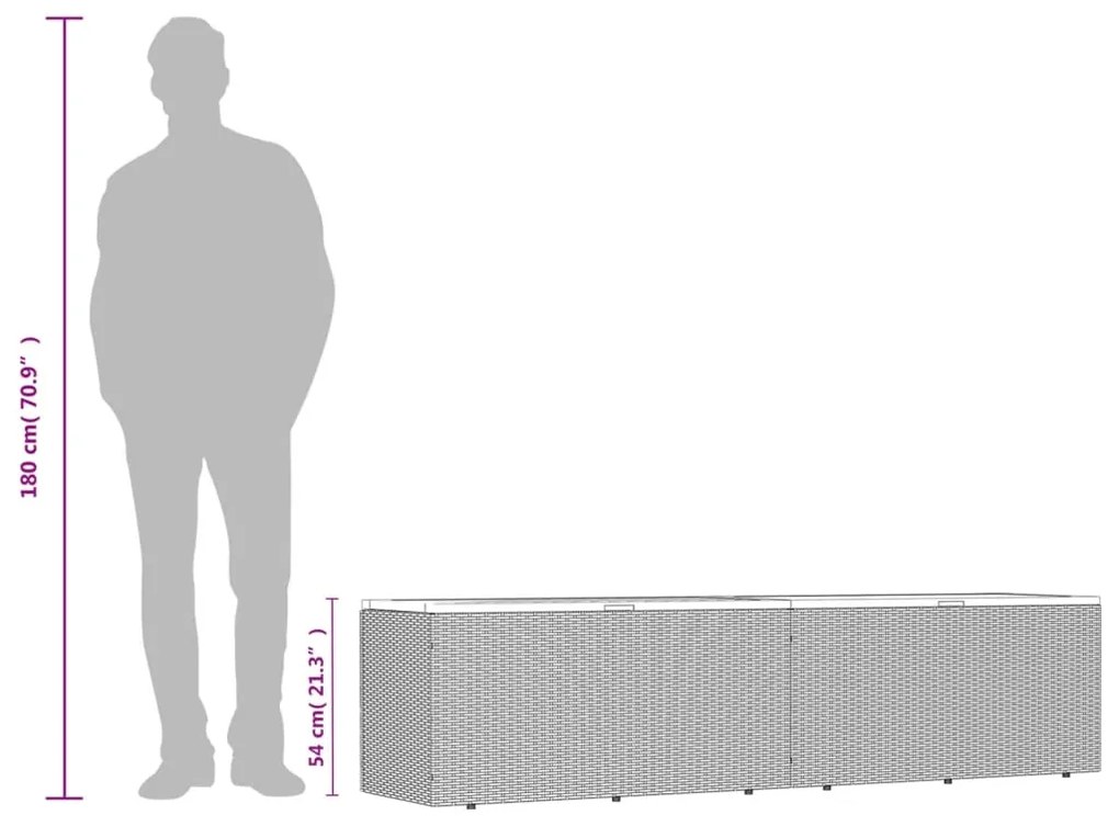 Caixa arrumação jardim 220x50x54 cm vime PE/acácia maciça preto