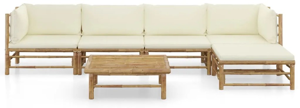 6 pcs conj. lounge p/ jardim em bambu c/ almofadões branco nata